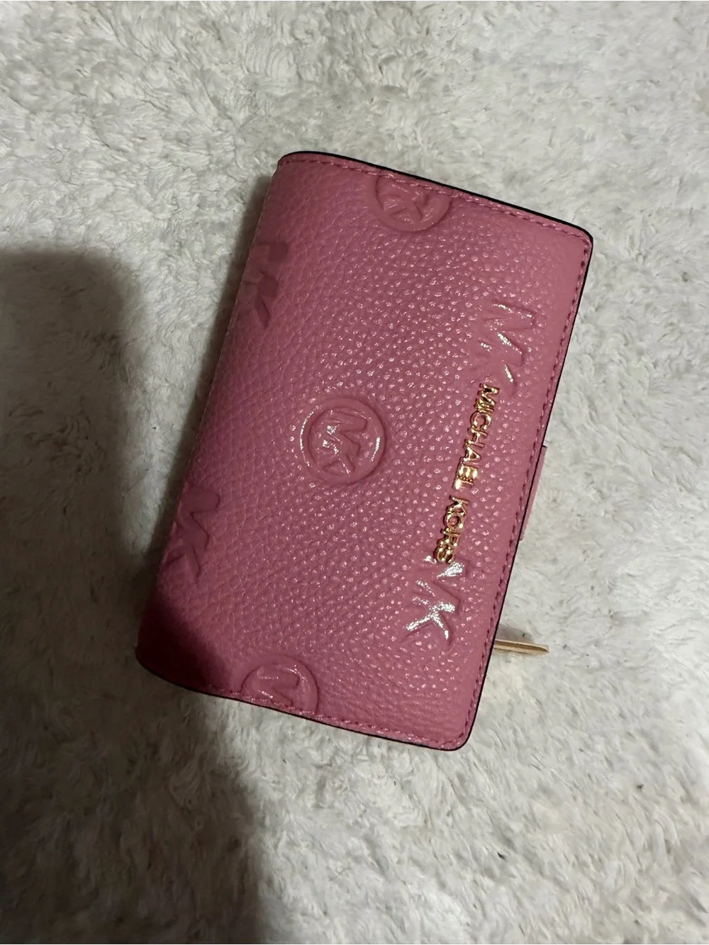 Michael Kors Rose Pink Embossed Leather Zip Wallet with Gold Hardware